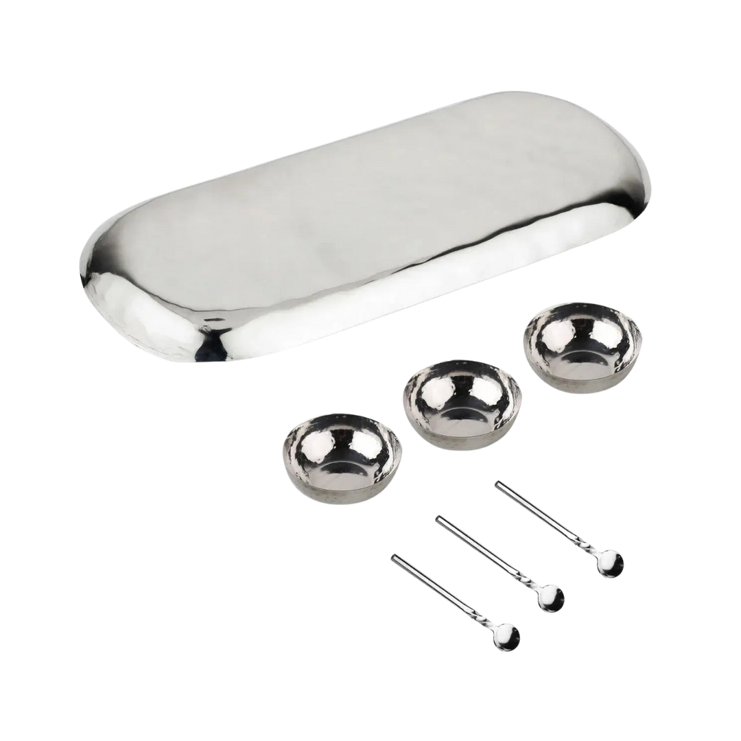 Hammered Steel Condiment Set