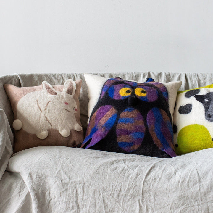 Handcrafted Wool Felt Bunny Throw Pillow, Blush