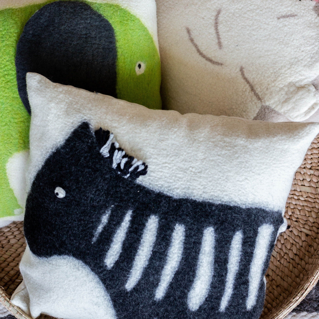 Zebra Motif Wool Throw Pillow