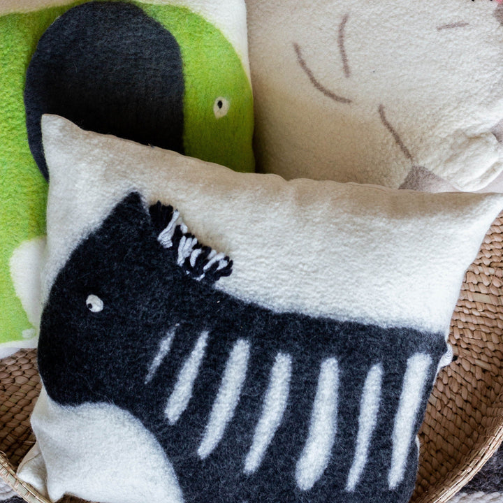 Zebra Motif Wool Throw Pillow