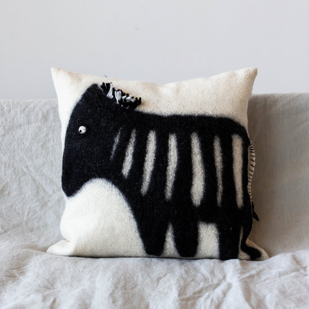 Zebra Motif Wool Throw Pillow