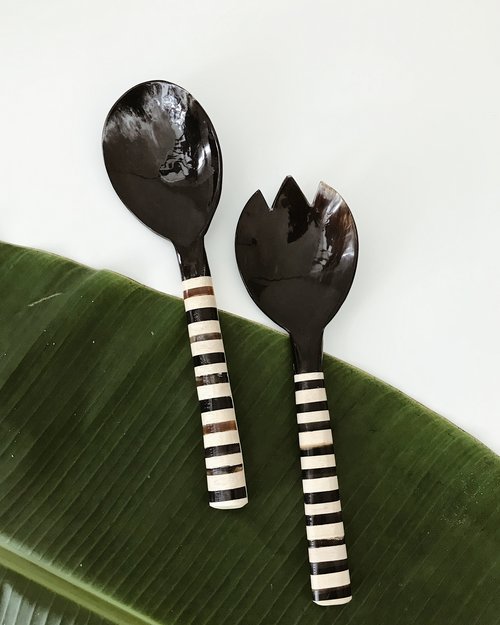 Handcrafted Ethically-Sourced Horn Salad Servers, 2 Ct.