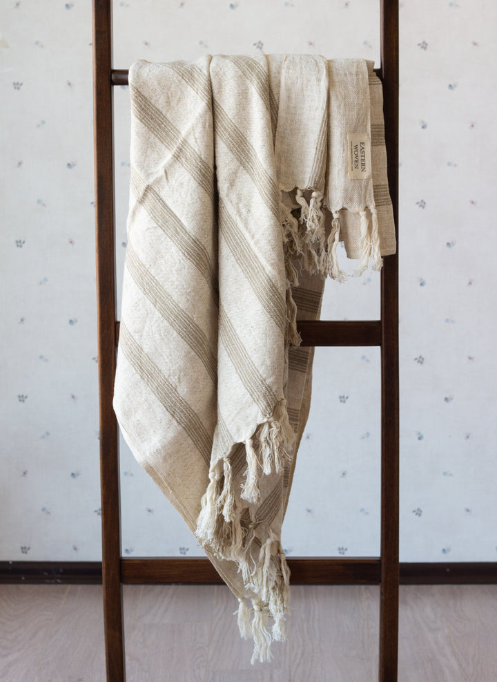 Biodegradable Cotton Linen Oversized Towel, Beige