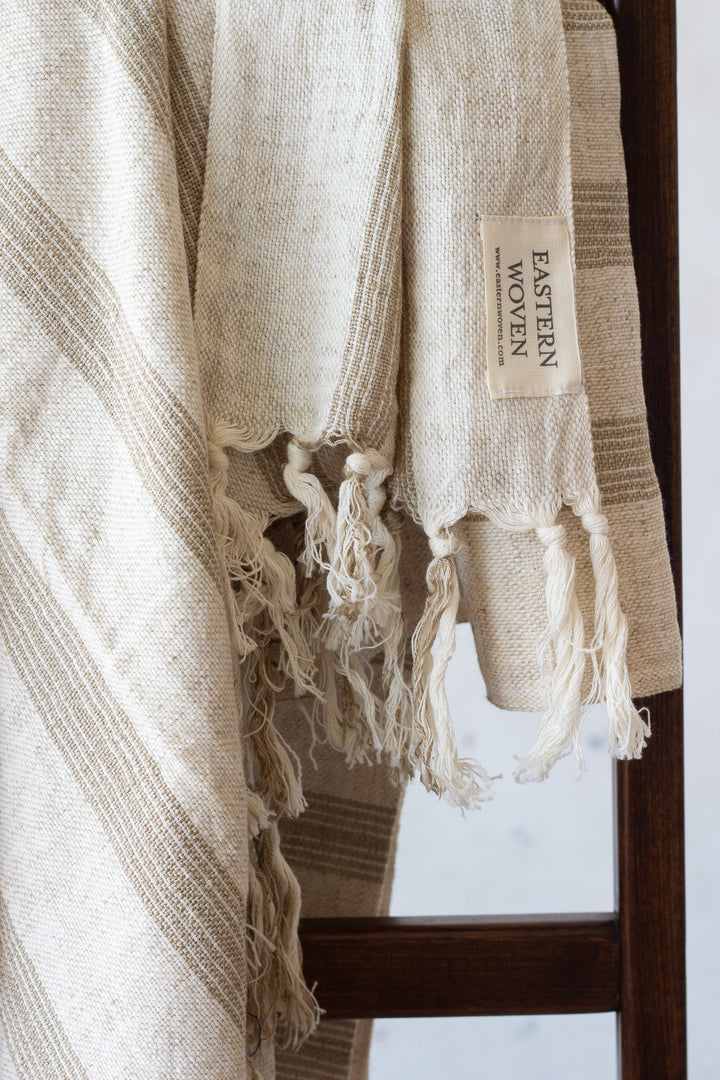 Biodegradable Cotton Linen Oversized Towel, Beige