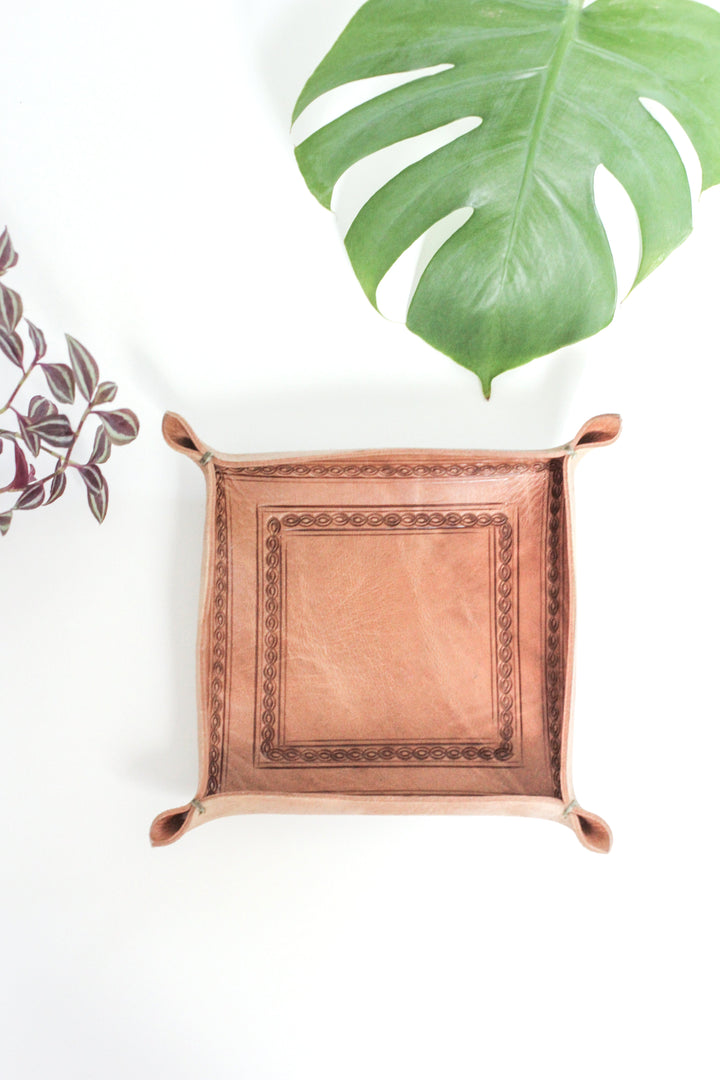 Fair Trade Handcrafted Leather Valet Tray, 6.5" x 6.5"