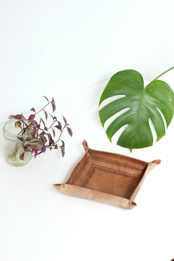 Fair Trade Handcrafted Leather Valet Tray, 6.5" x 6.5"