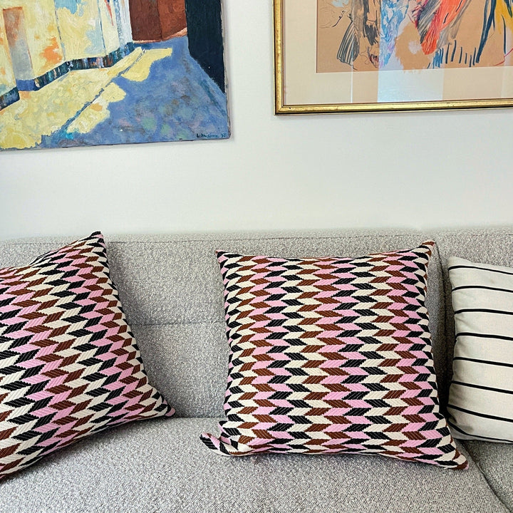 Handwoven Cotton Throw Pillow, 20" x 20" Pink &amp; Brown