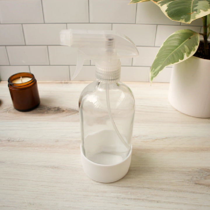 Clear Glass Spray Bottle White Sleeve
