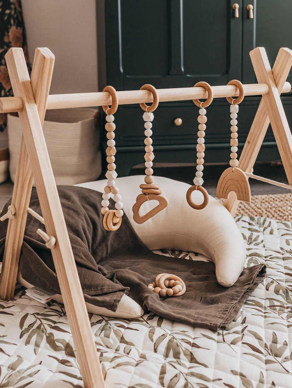 Non-Toxic Wood Baby Gym &amp; Sensory Activity Toy Set