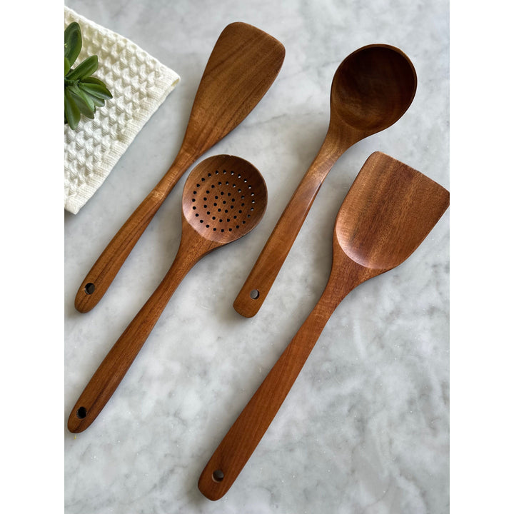 Natural Teak Wood Kitchen Utensil Set, 4 Ct.
