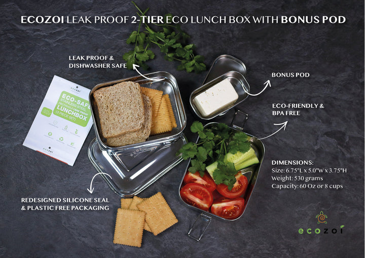 Plastic-Free 18/8 Stainless Steel Bento Box, 60 oz.