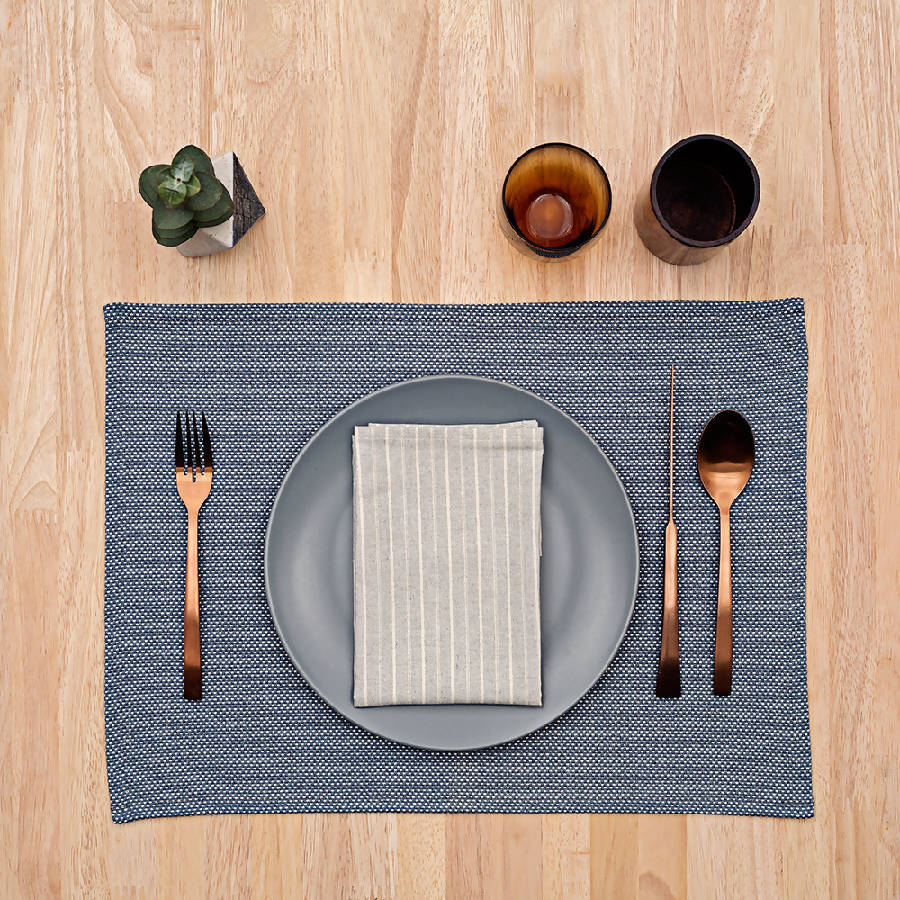 Upcycled Cotton Cloth Table Napkins, Striped Grey, 4 Ct.