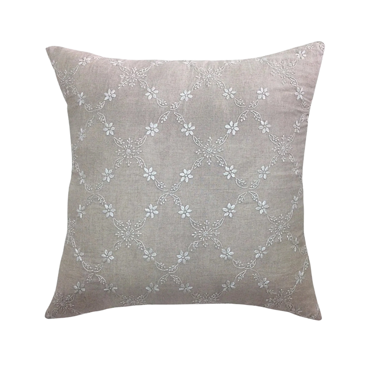 Lattice Embroidered Linen Pillow Cover