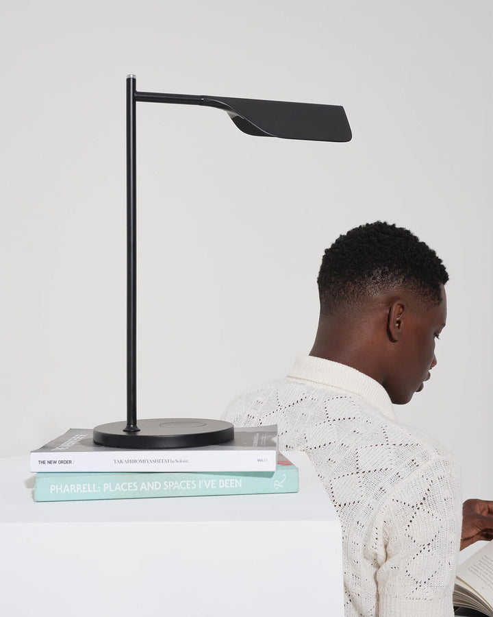 Touch Dimmer Swing Arm Leaf Table Lamp, Black