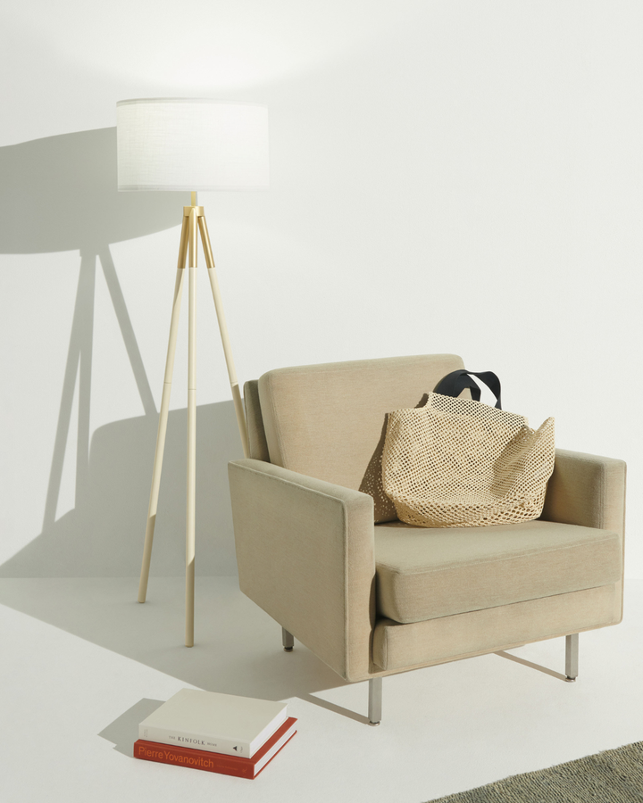 Energy-Efficient Linen Tripod Floor Lamp, Black &amp; Gold