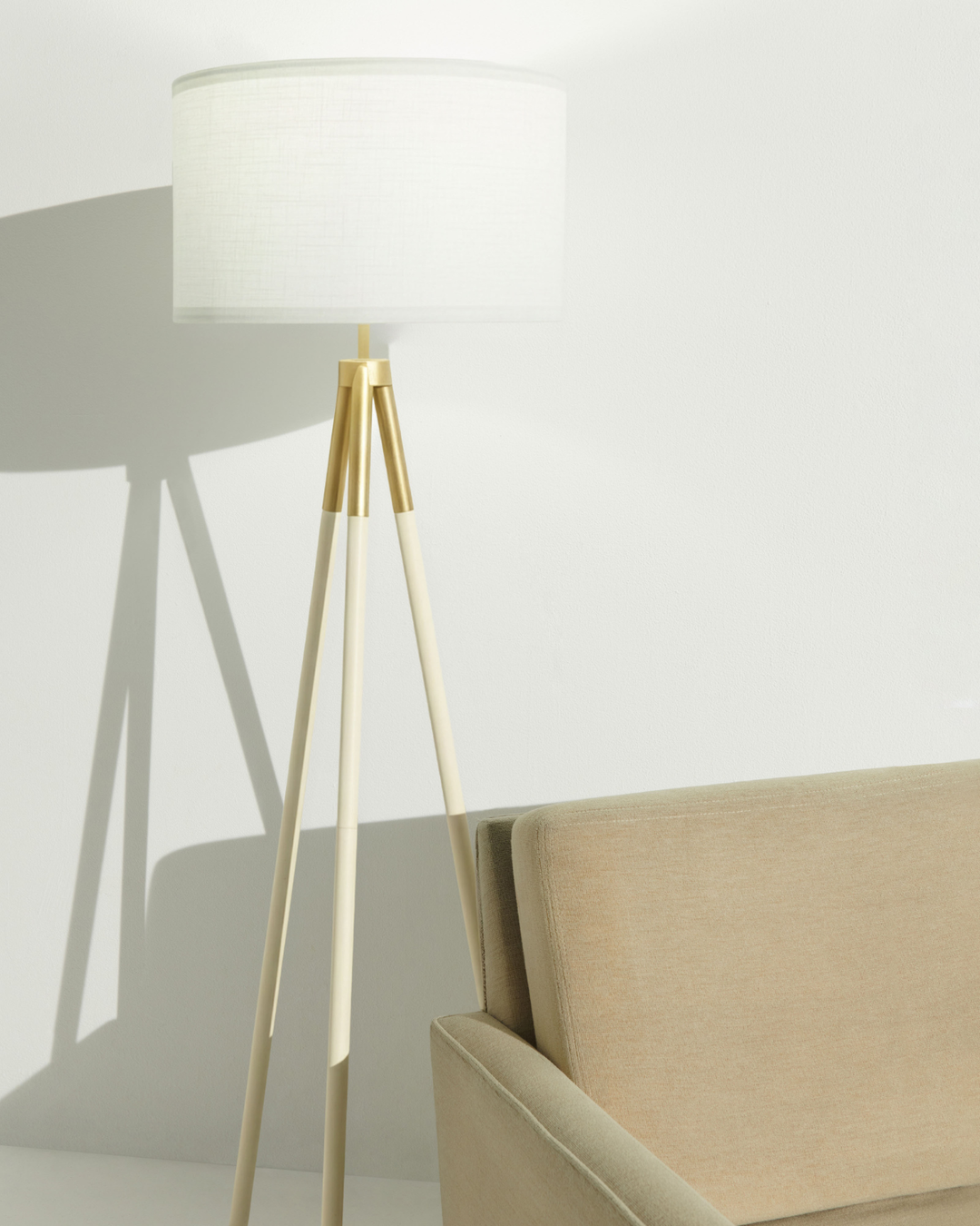 Energy-Efficient Linen Tripod Floor Lamp, Black &amp; Gold