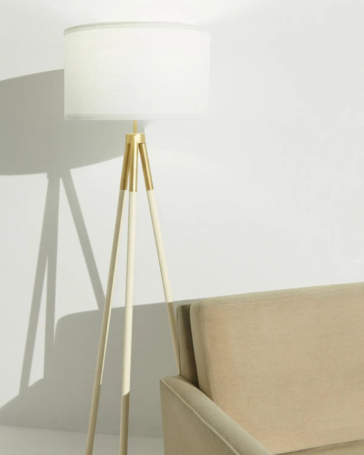 Gold Linen Drum Floor Lamp