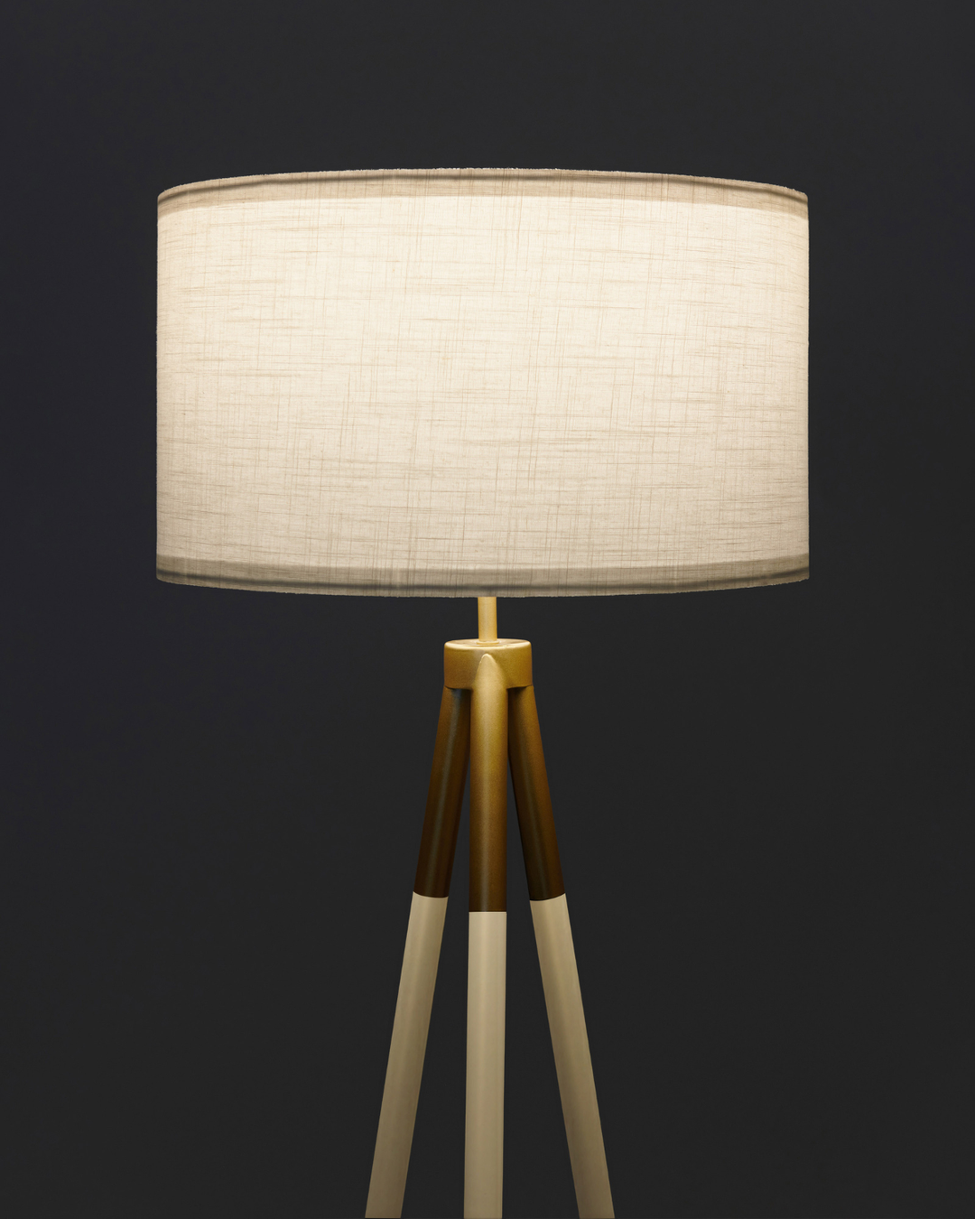 Energy-Efficient Linen Tripod Floor Lamp, Black &amp; Gold