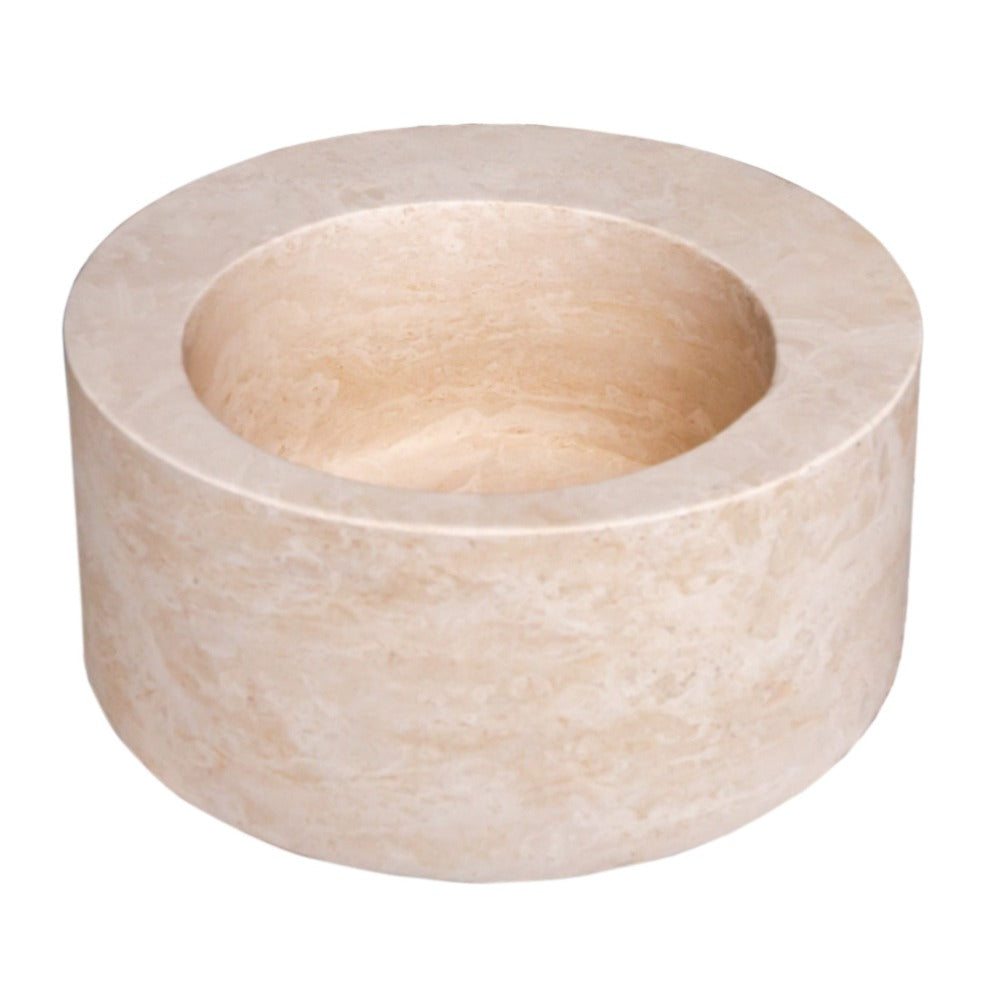 Handcrafted Travertine Round Vessel Sink, 18" Light Beige