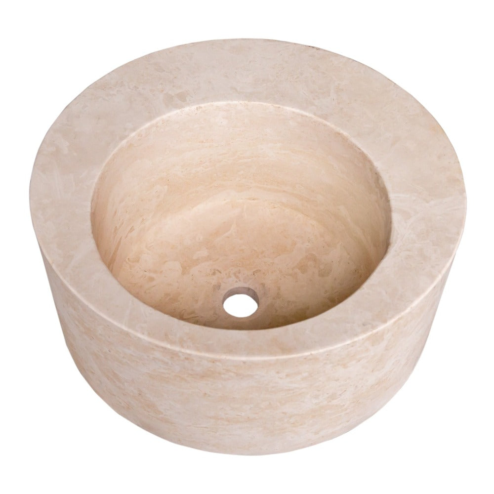 Handcrafted Travertine Round Vessel Sink, 18" Light Beige