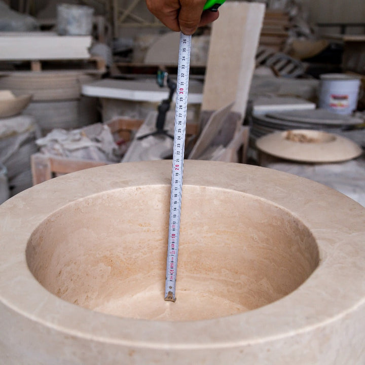 Handcrafted Travertine Round Vessel Sink, 18" Light Beige