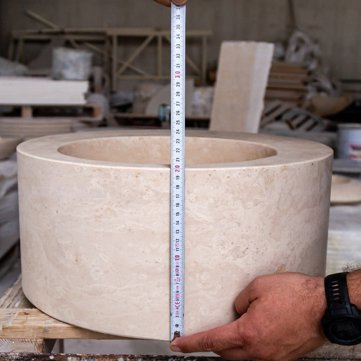 Handcrafted Travertine Round Vessel Sink, 18" Light Beige
