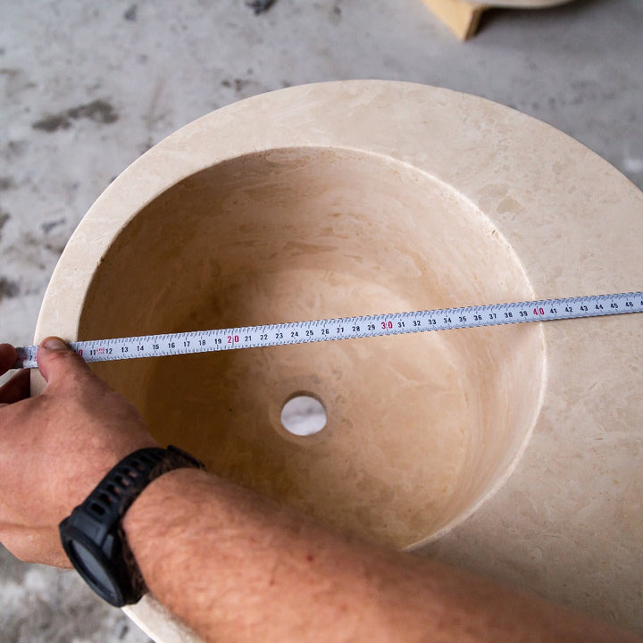 Handcrafted Travertine Round Vessel Sink, 18" Light Beige