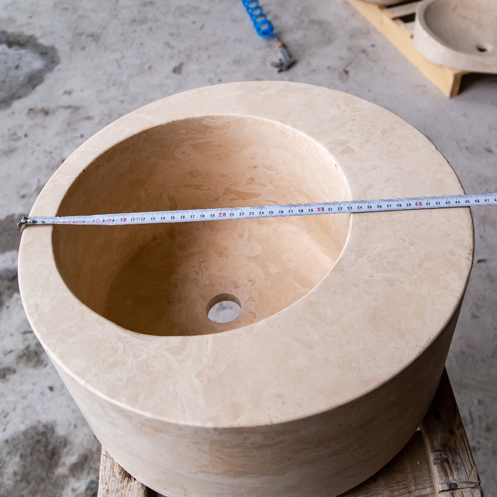 Handcrafted Travertine Round Vessel Sink, 18" Light Beige