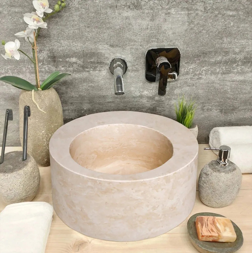 Beige Travertine Round Vessel Sink