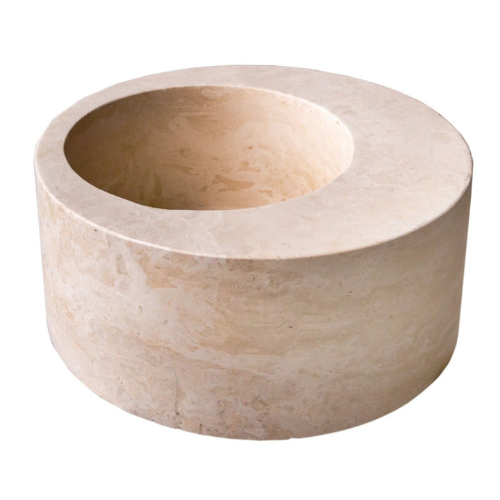 Handcrafted Travertine Round Vessel Sink, 18" Light Beige