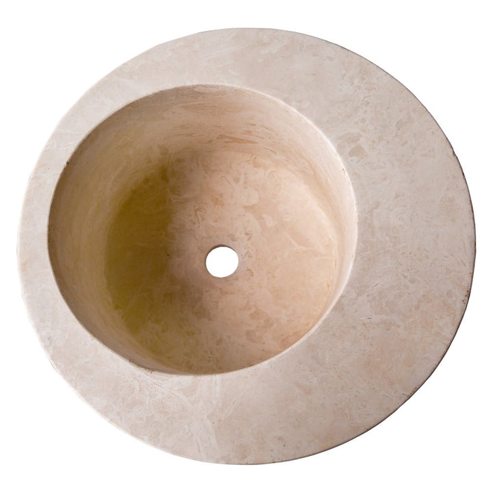 Handcrafted Travertine Round Vessel Sink, 18" Light Beige