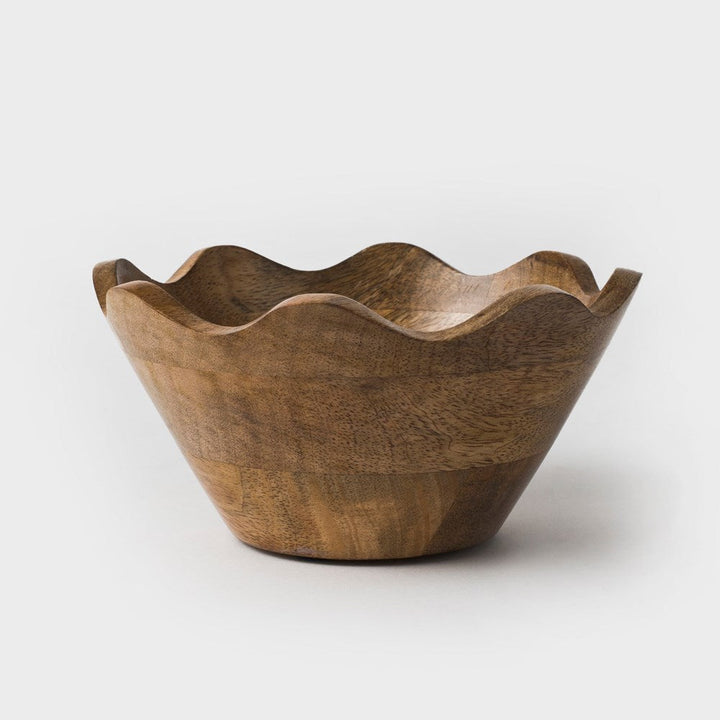 Handcarved Mango Wood Scalloped Serveware Bowls, 3 Ct.