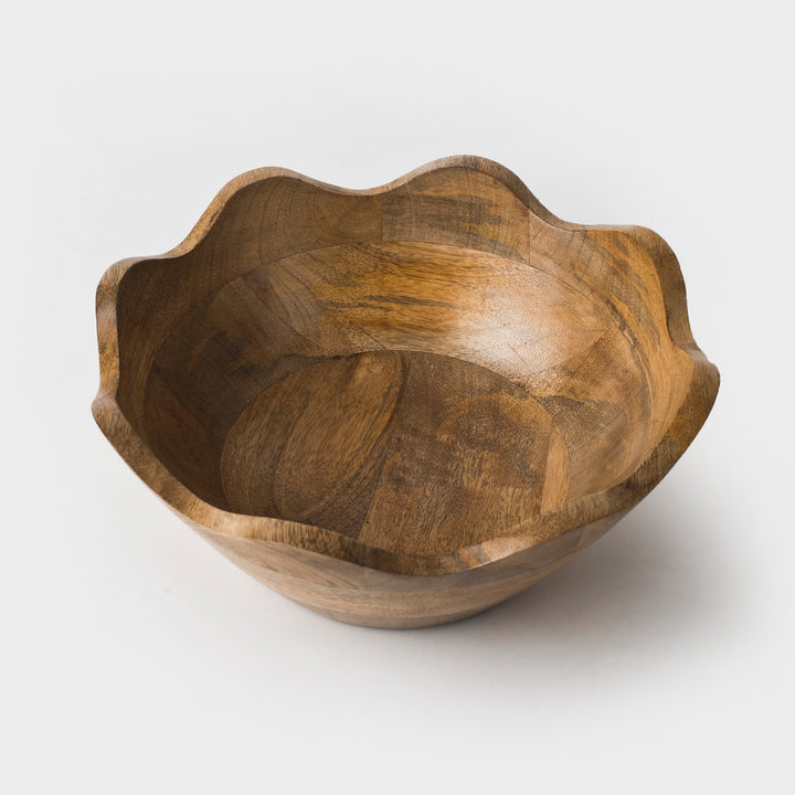 Handcarved Mango Wood Scalloped Serveware Bowls, 3 Ct.