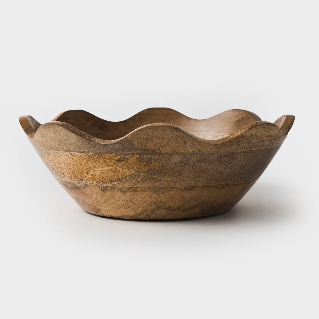 Handcarved Mango Wood Scalloped Serveware Bowls, 3 Ct.