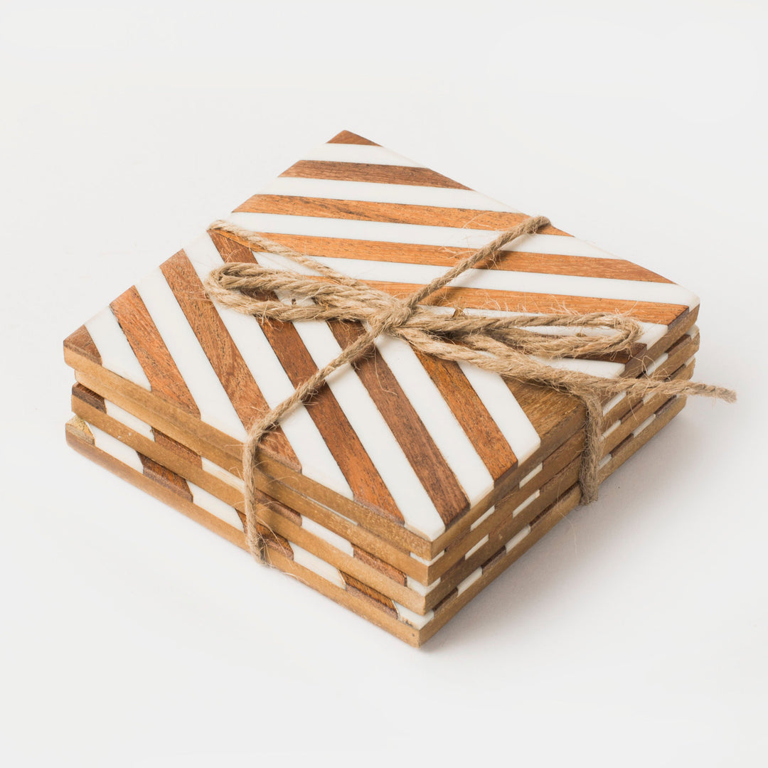 Handcrafted Acacia Wood Chevron Coasters, 4 Ct.