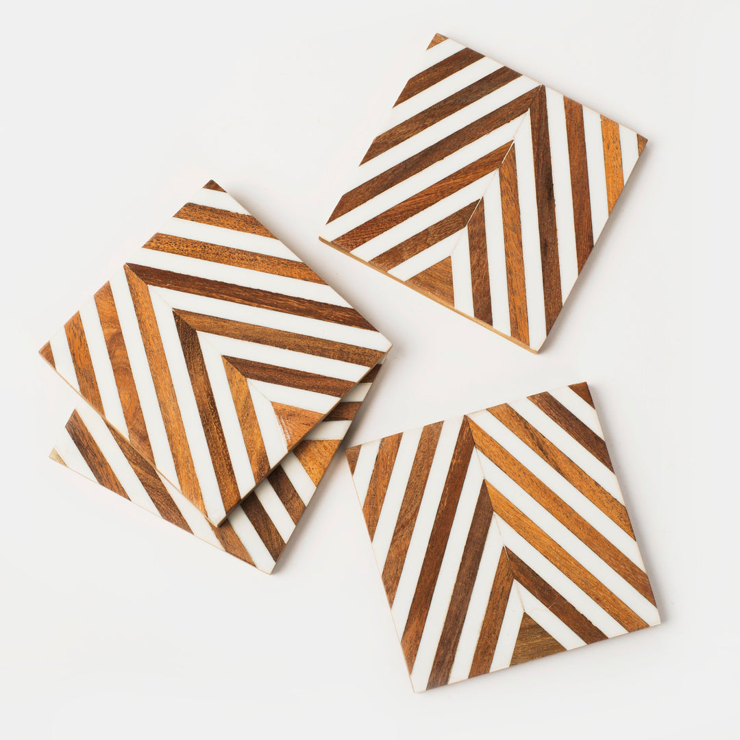 Handcrafted Acacia Wood Chevron Coasters, 4 Ct.
