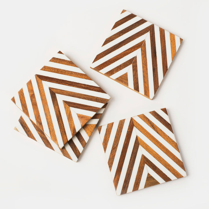 Handcrafted Acacia Wood Chevron Coasters, 4 Ct.