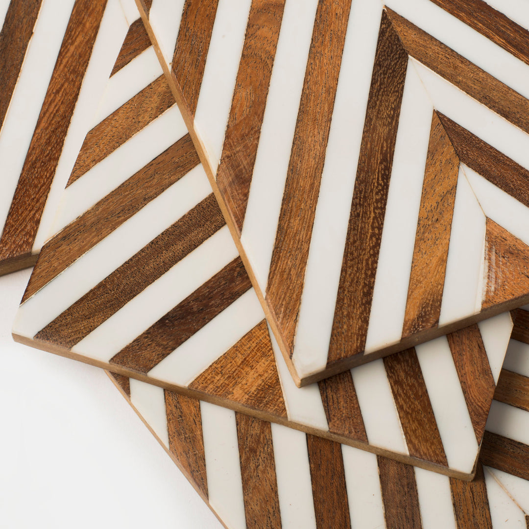 Handcrafted Acacia Wood Chevron Coasters, 4 Ct.