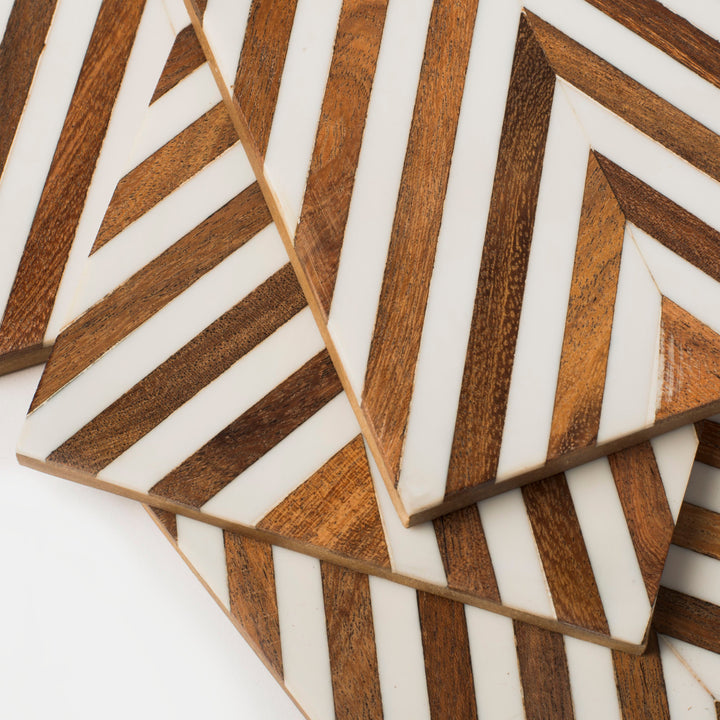 Handcrafted Acacia Wood Chevron Coasters, 4 Ct.