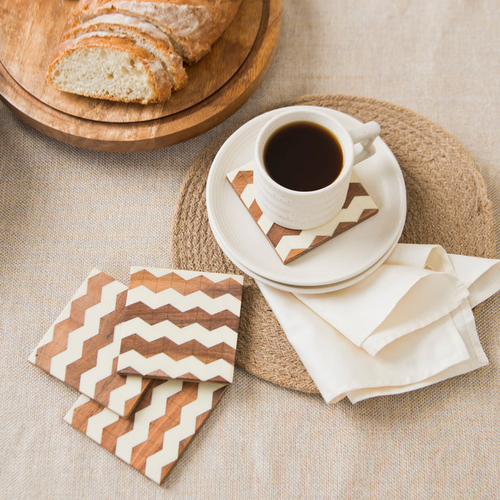 Handcrafted Acacia Wood Chevron Coasters, 4 Ct.