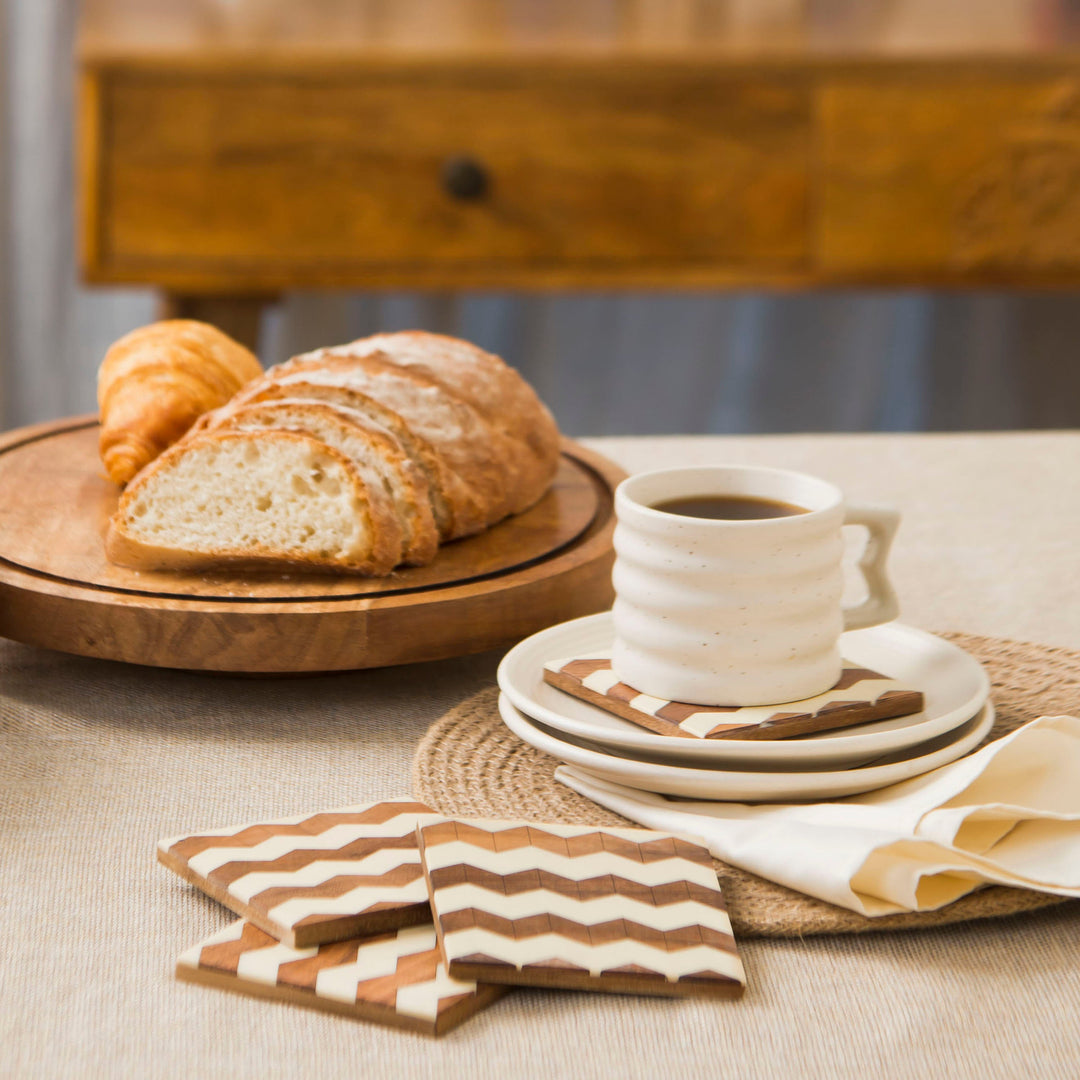 Handcrafted Acacia Wood Chevron Coasters, 4 Ct.