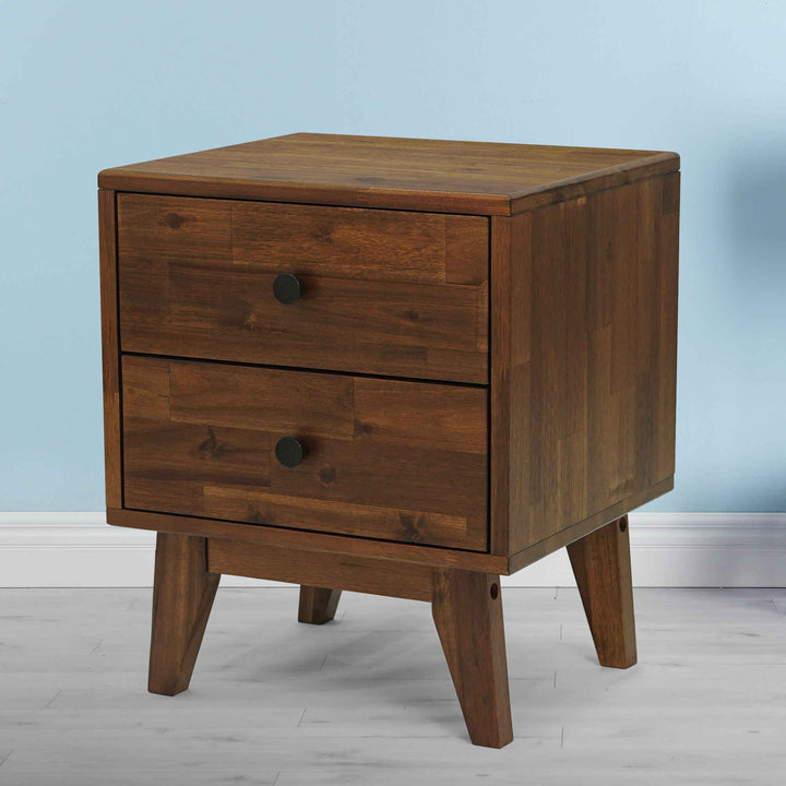 Solid Acacia Wood 2-Drawer Bedroom Nightstand
