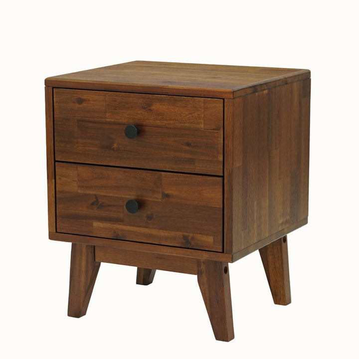 Solid Acacia Wood 2-Drawer Bedroom Nightstand