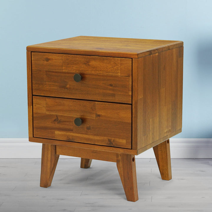 Solid Acacia Wood 2-Drawer Bedroom Nightstand