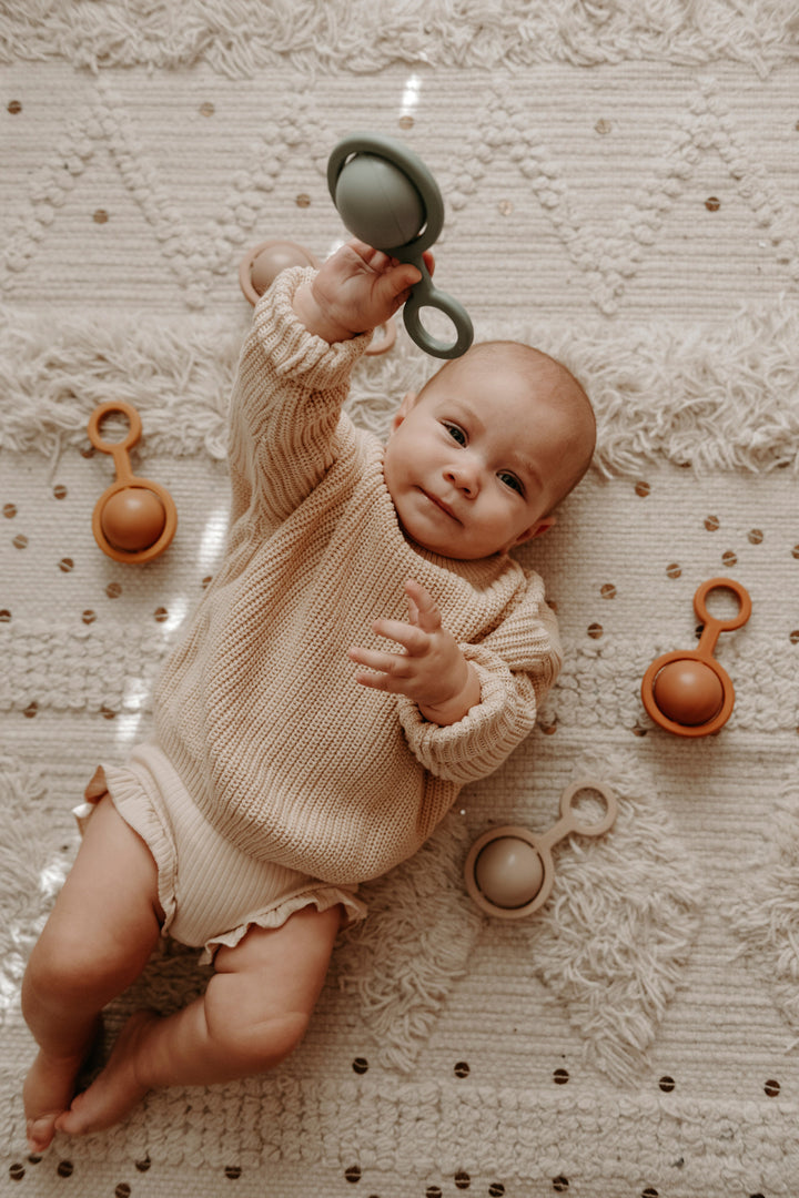BPA-Free Silicone Baby Rattle Toy, Peony, 2.75" x 5.25"