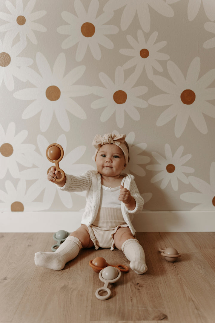 BPA-Free Silicone Baby Rattle Toy, Peony, 2.75" x 5.25"