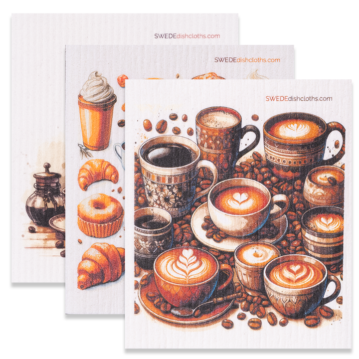 Compostable Wood Pulp Dishcloths, Coffee Print, 3 Ct.