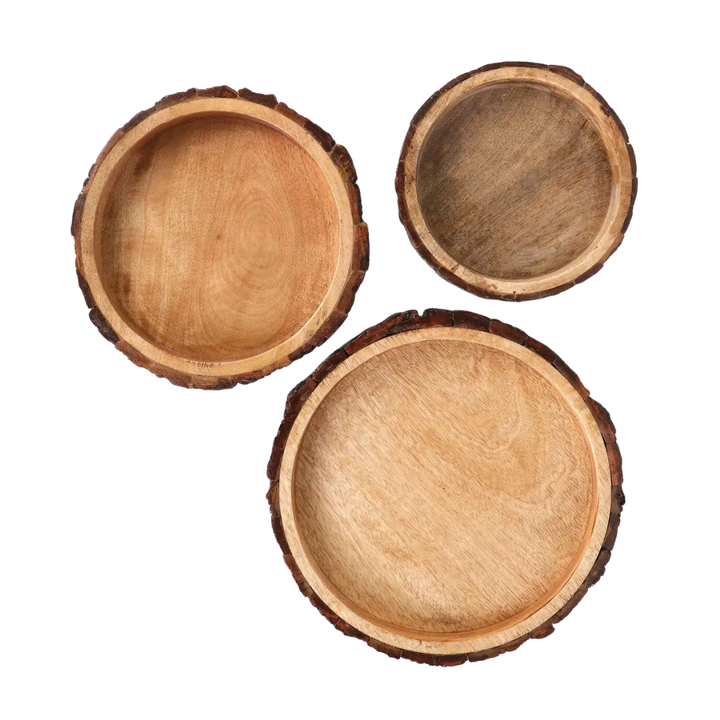 Mango Wood Bark Nut Bowl Set