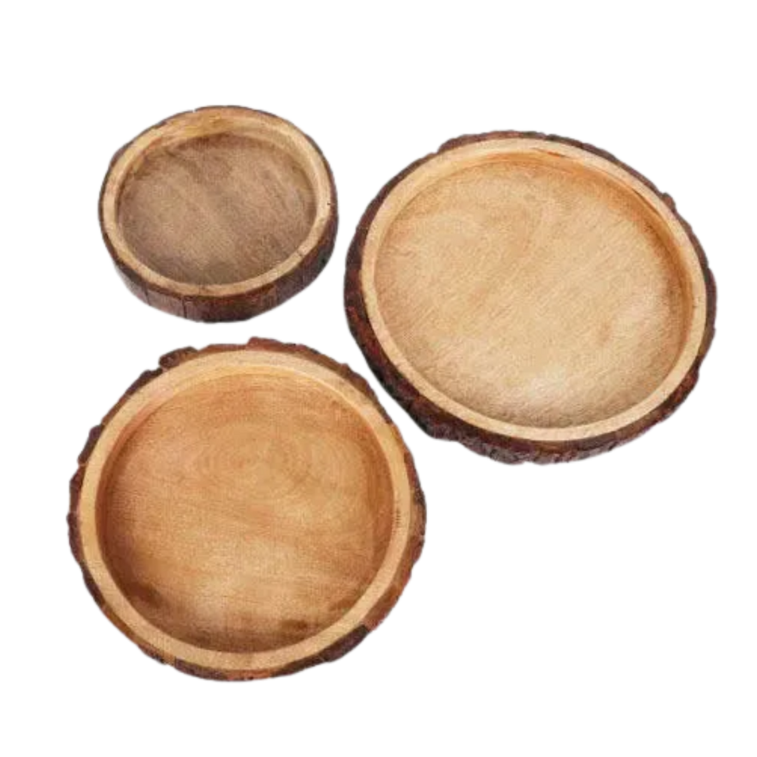 Mango Wood Bark Nut Bowl Set