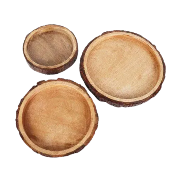 Mango Wood Bark Nut Bowl Set